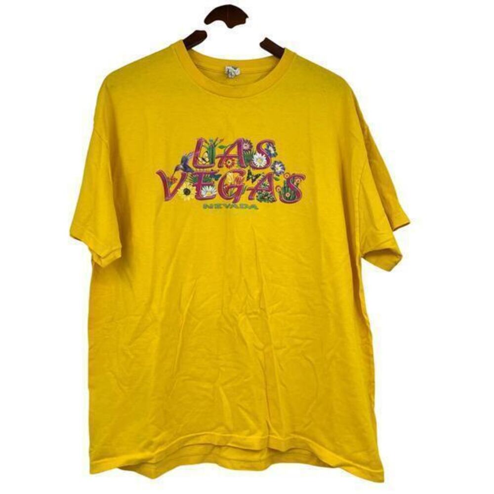 Delta Las Vegas Nevada bright yellow souvenir short sleeve flowers t-shirt sz XL